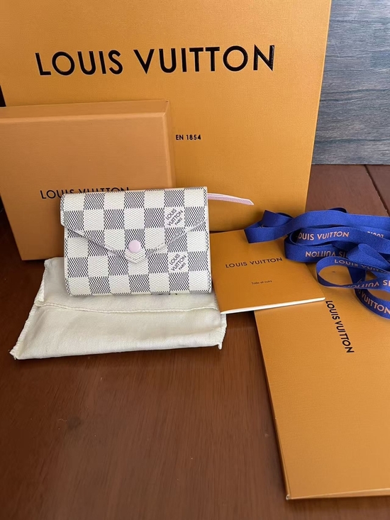 Louis Vuitton Handbags - Louis Vuitton Damier Azur Compact Wallet in White/Pink